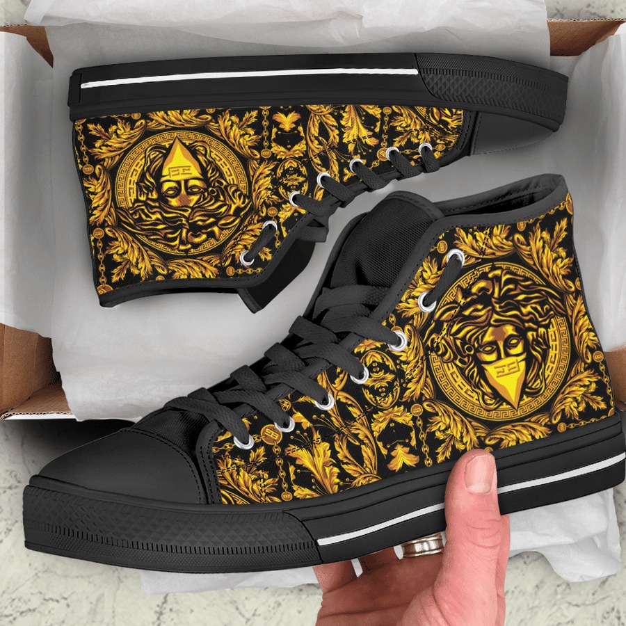 Gianni versace black gold high top canvas shoes sneakers hot best for men women 55 htcv