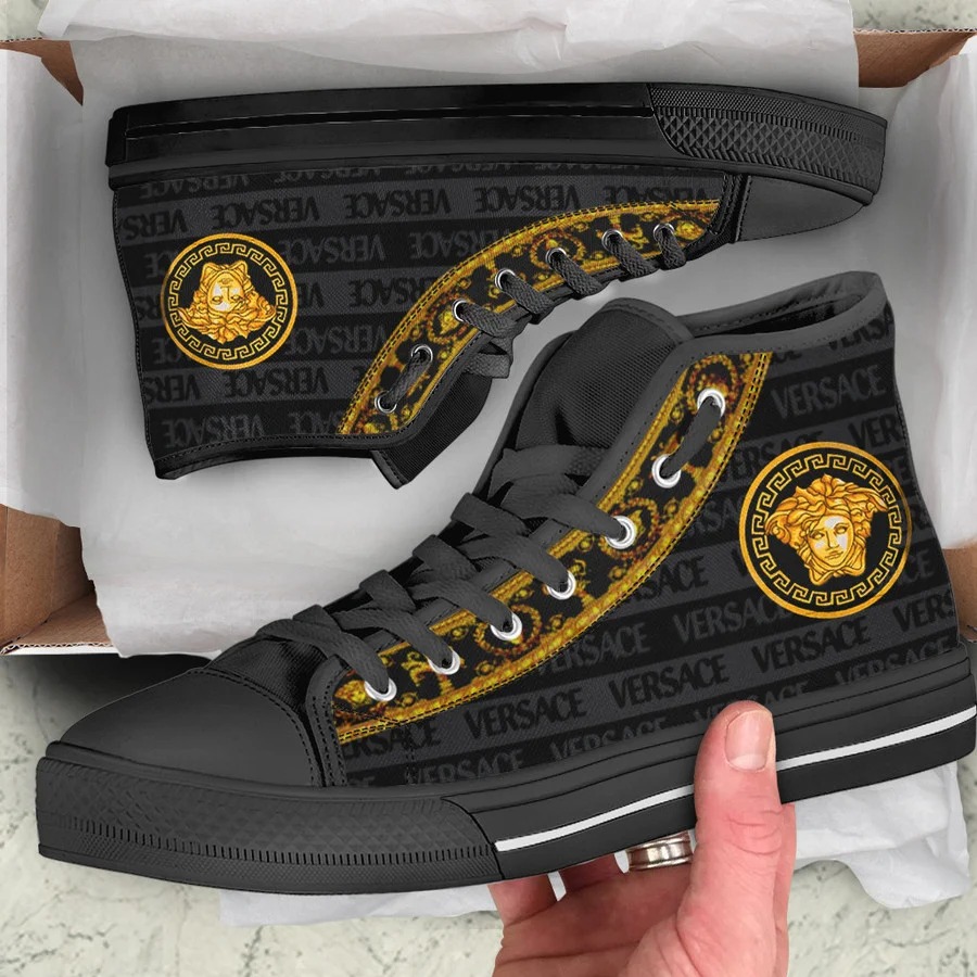 Gianni versace black gold high top canvas shoes sneakers hot best for men women 58 htcv
