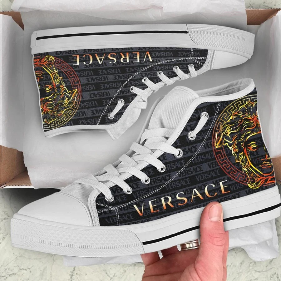 Gianni versace black white high top canvas shoes sneakers hot best for men women 65 htcv