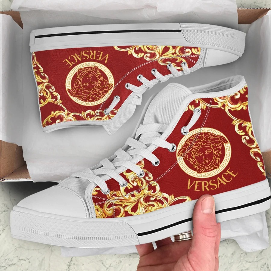 Gianni versace red high top canvas shoes sneakers hot best for men women 47 htcv