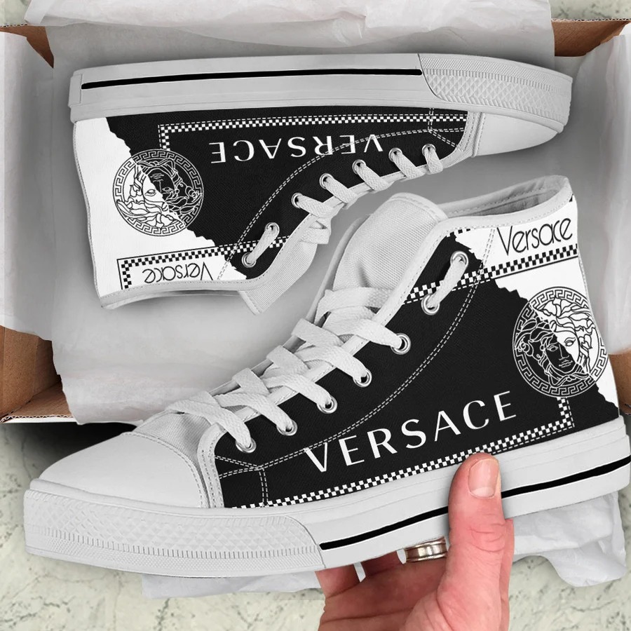 Gianni versace white black high top canvas shoes sneakers hot best for men women 51 htcv