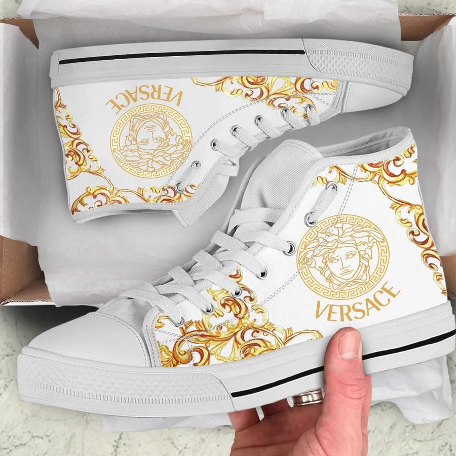 Gianni versace white gold high top canvas shoes sneakers hot best for men women 60 htcv