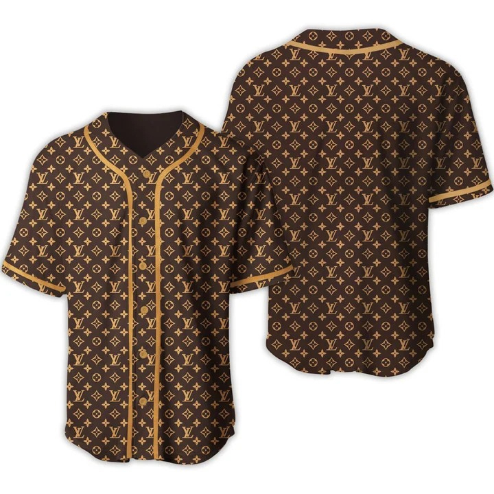 Buy louis vuitton brown baseball jersey shirt lv luxury clothing clothes sport for men women 129 mte