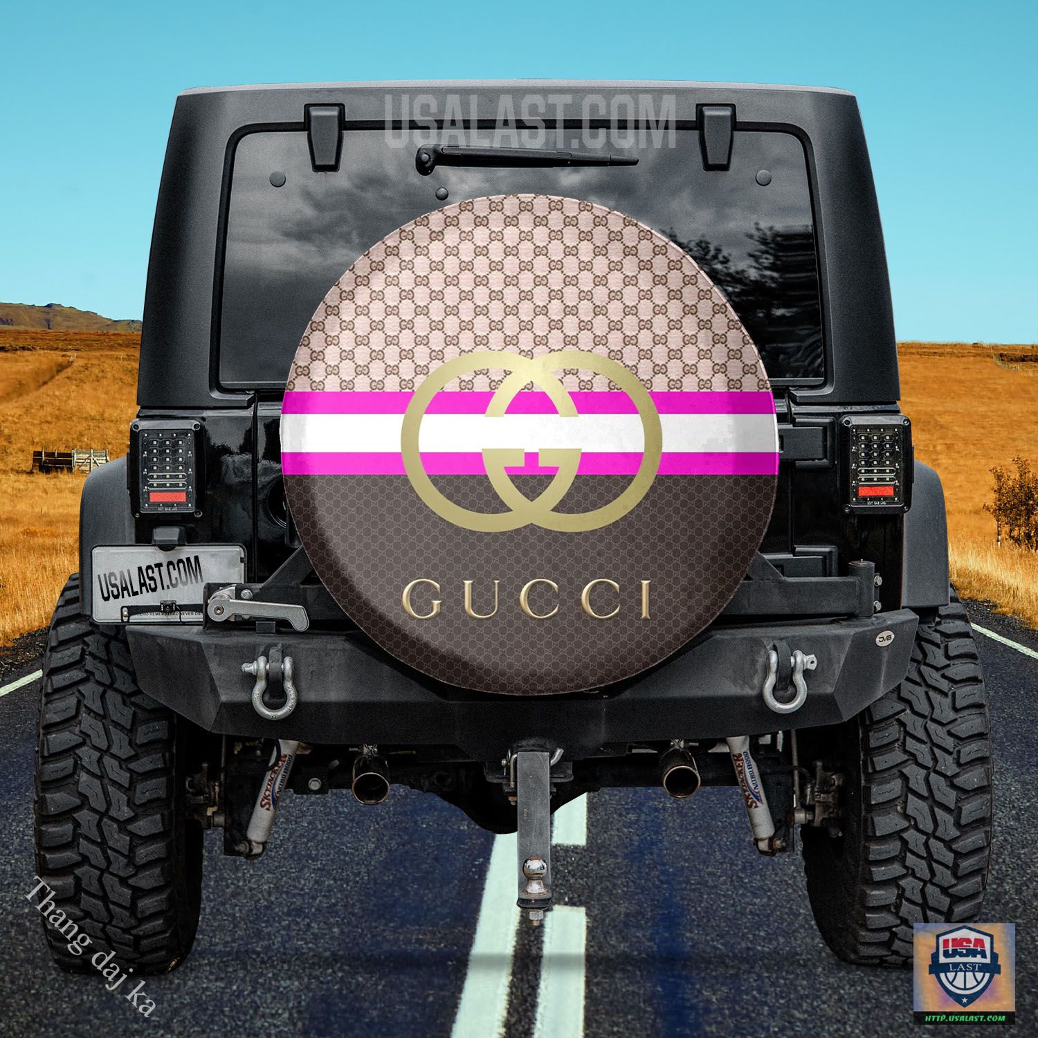 Gucci pink black white gold spare tire covers