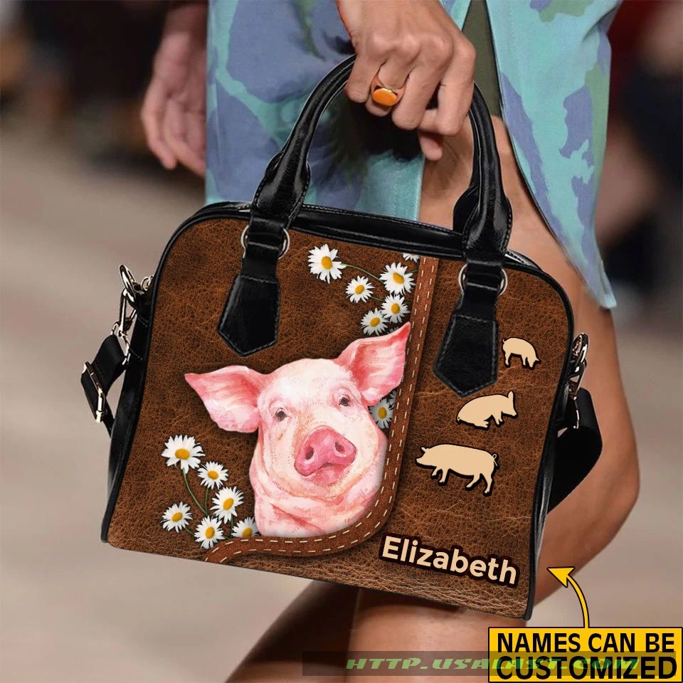 Pig flower custom name shoulder handbag luxury