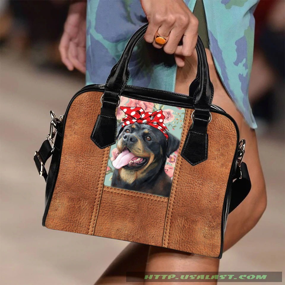 Rottweiler and flower shoulder handbag luxury