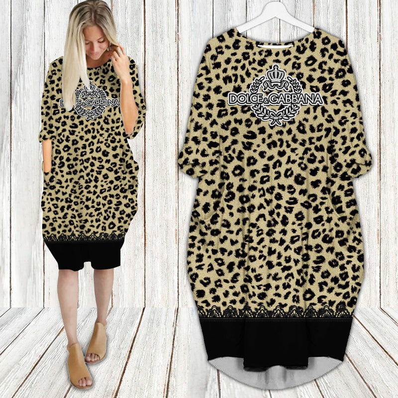 
dolce & gabbana leopard batwing pocket dress d&g luxury brand clothing clothes outfit for women hot 2023
