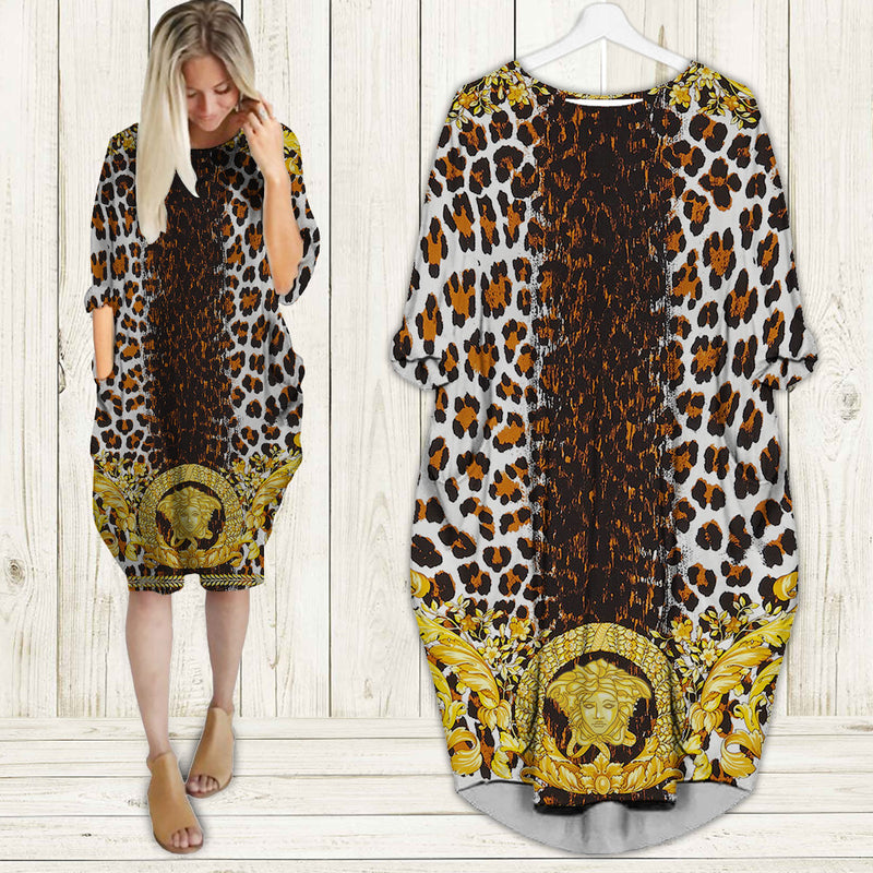 
 gianni versace leopard batwing pocket dress luxury brand clothing clothes outfit for women hot 2023
