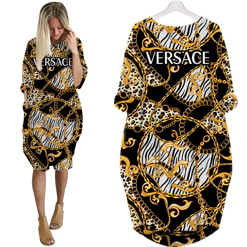 
gianni versace black gold batwing pocket dress luxury brand clothing clothes outfit for women hot 2023
