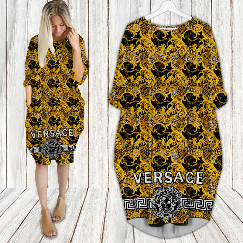 
gianni versace gold batwing pocket dress luxury brand clothing clothes outfit for women hot 2023
