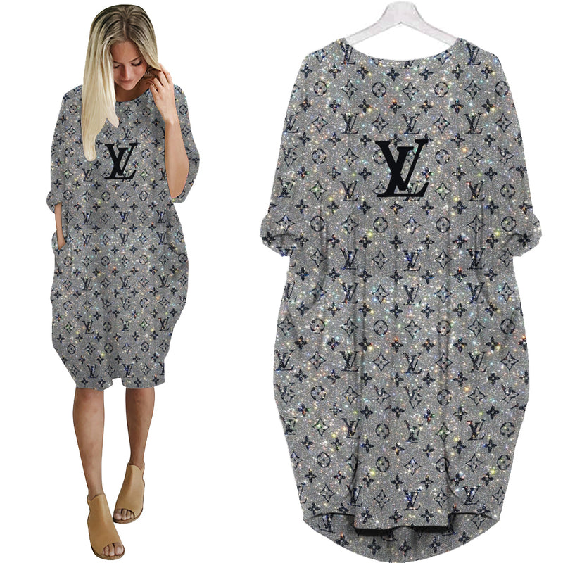 
louis vuitton grey batwing pocket dress lv luxury brand clothing clothes outfit for women hot 2023
