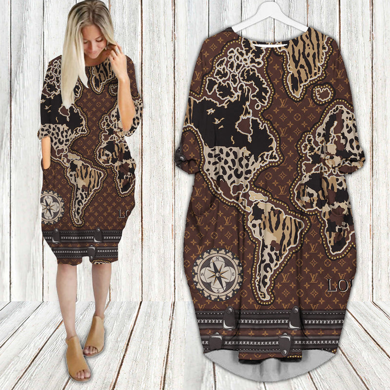 
louis vuitton map batwing pocket dress lv luxury brand clothing clothes outfit for women hot 2023
