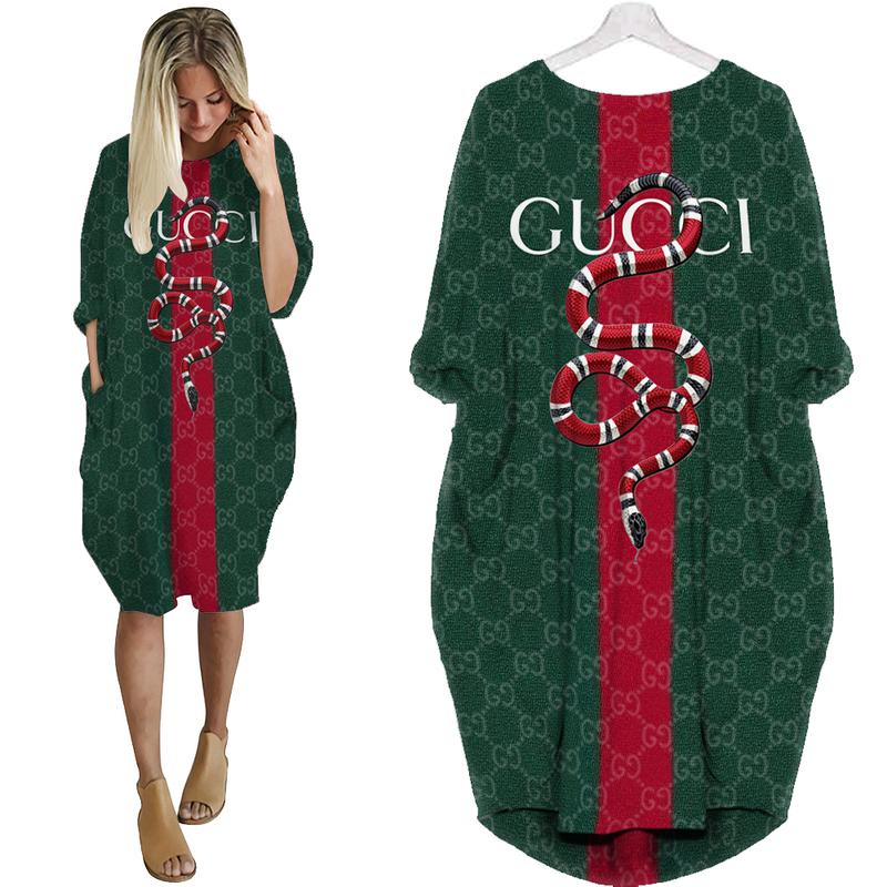 
gucci green snake batwing pocket dress luxury brand clothing clothes outfit for women hot 2023
