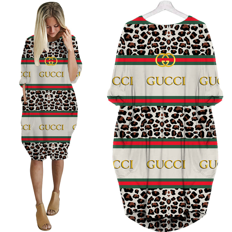 
gucci leopard batwing pocket dress luxury brand clothing clothes outfit for women hot 2023
