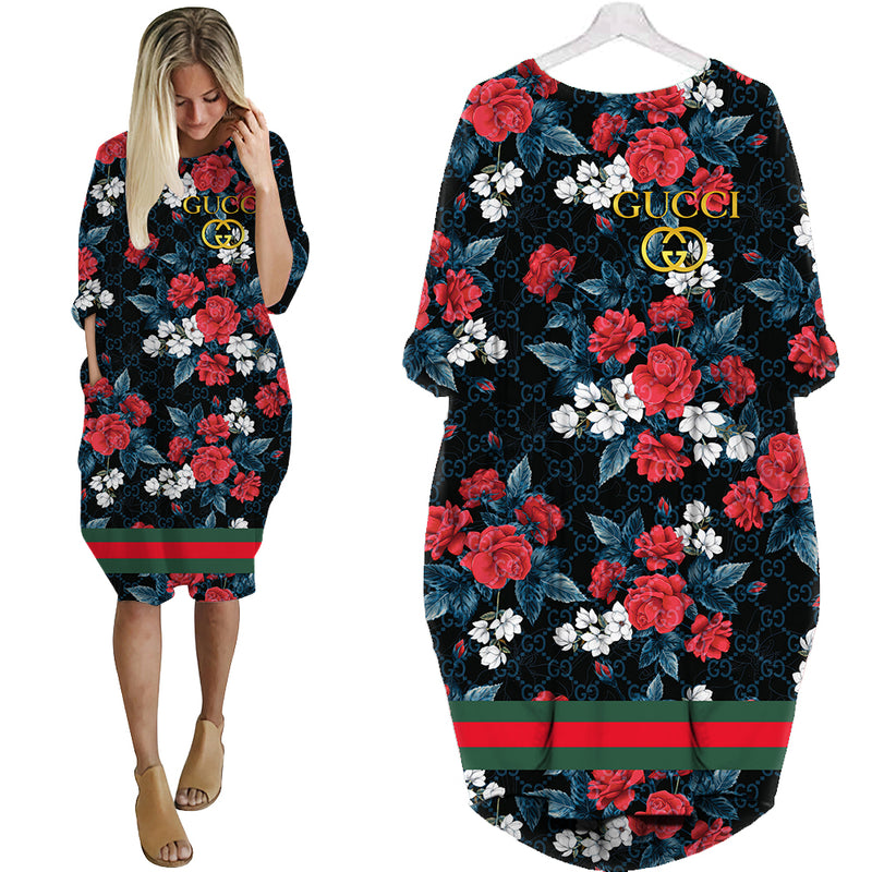 
gucci flower batwing pocket dress luxury brand clothing clothes outfit for women hot 2023
