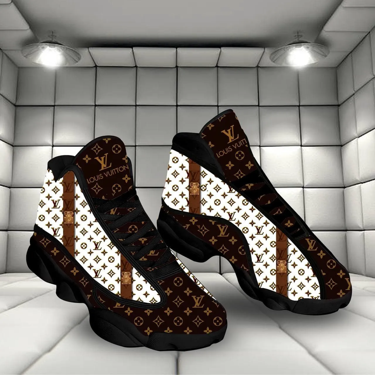 
lv air jordan 13 sneaker form jordan 13 sneaker hot 2022 louis vuitton black white sneaker gift for lv fans
