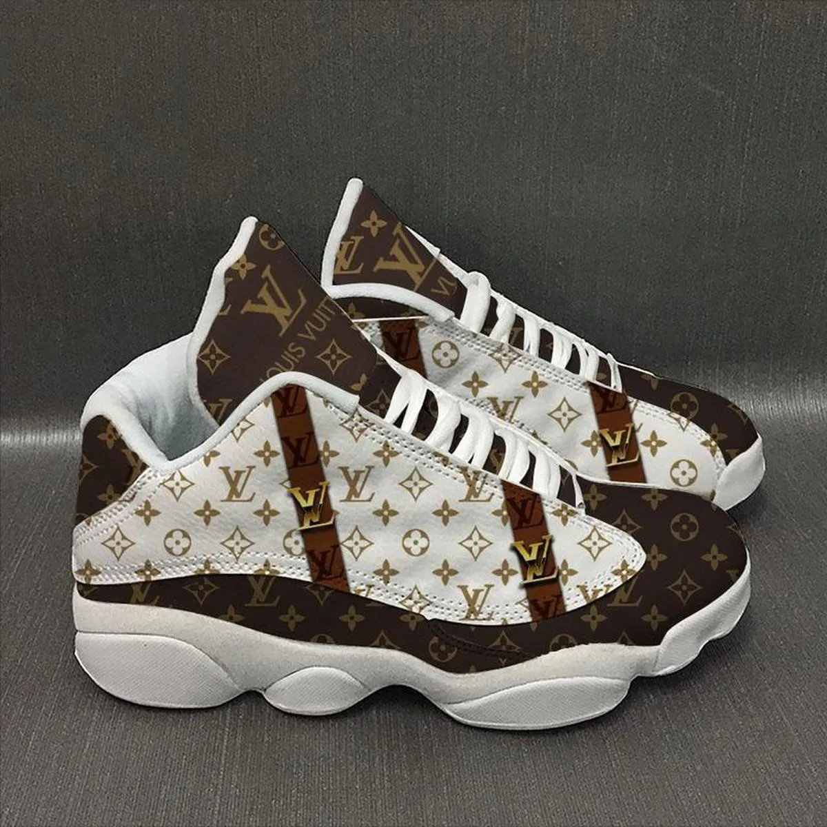 
luxury louis vuitton lv air jordan 13 sneakers shoes brown white gifts for men women
