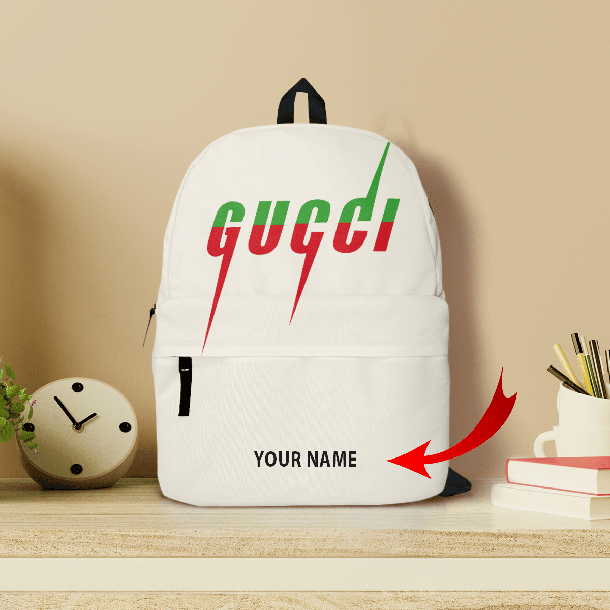 Gucci white customized all-over-printed backpack