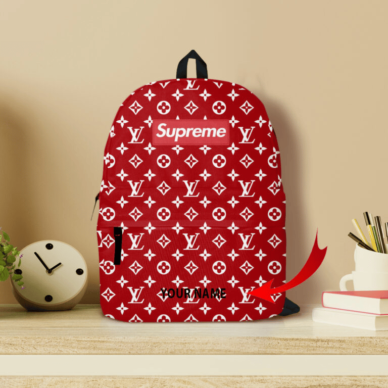 Louis vuitton red customized all-over-printed backpack