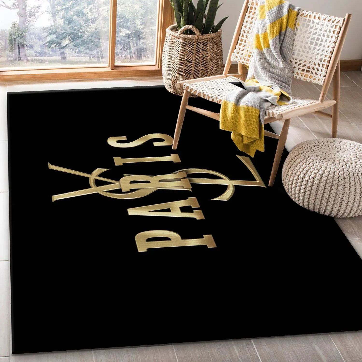 
                yves saint laurent paris fashion logo limited luxury brand rug carpet home decor
            