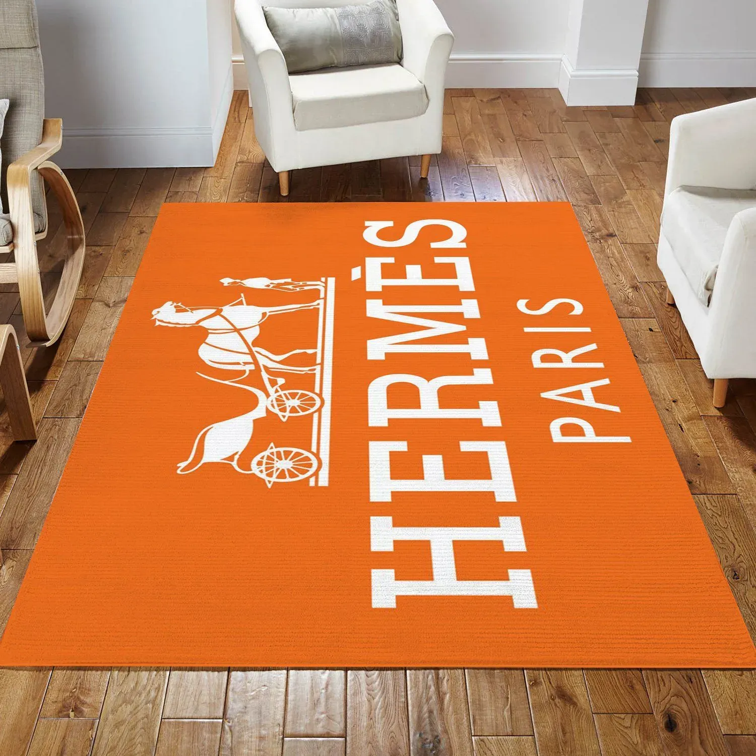 Hermes Paris Bold Orange Rectangle Area Rug