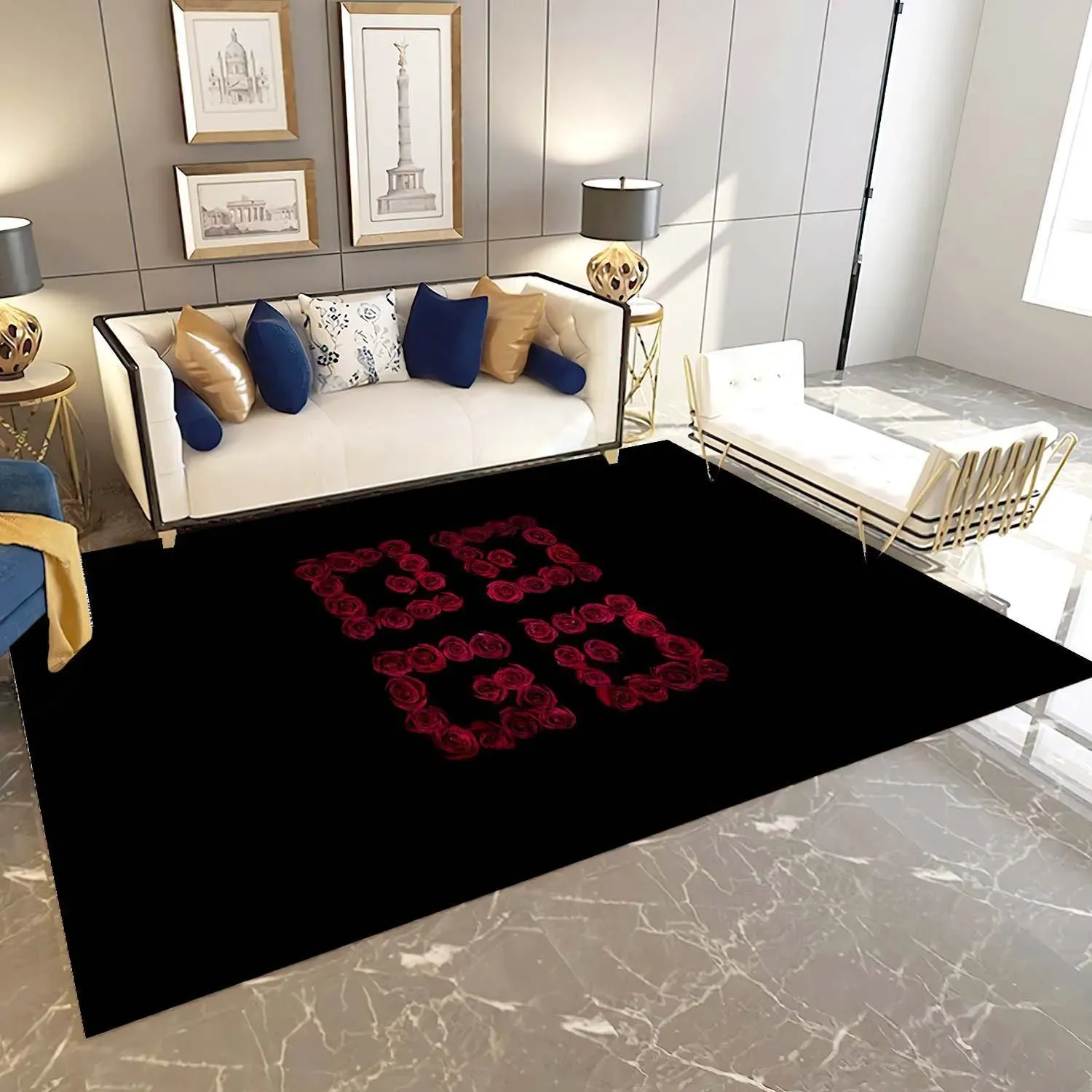 Gucci Bold Statement Rug with Red Rose Pattern