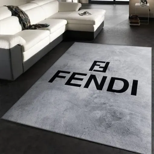 Fendi Iconic Gray Rectangle Area Rug | Statement Luxury Flooring