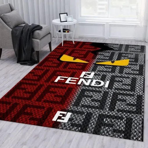 Fendi Exclusive Red & Gray Rectangle Area Rug with Monogram Patterns