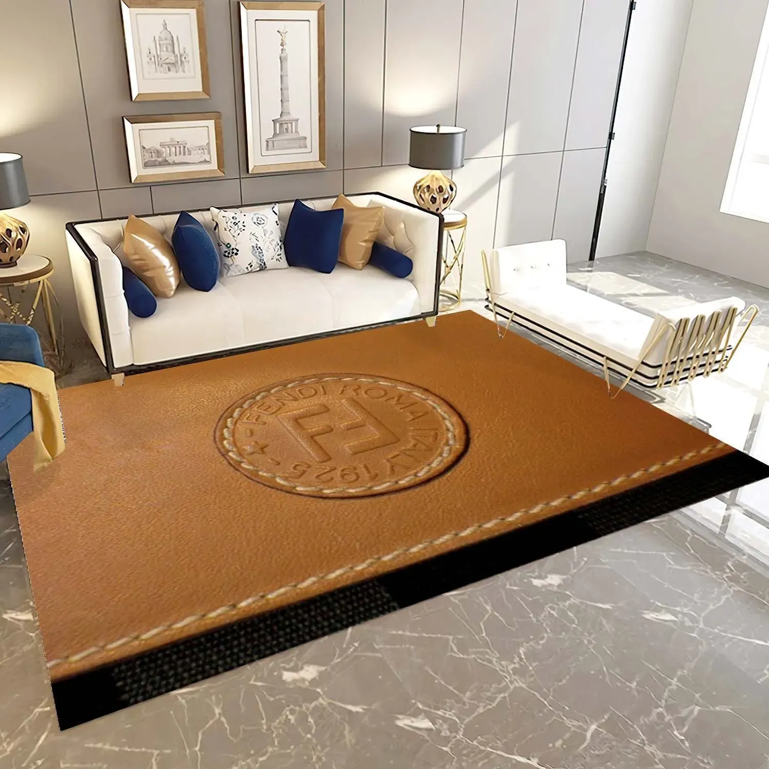 Fendi Leather Embossed Rectangle Area Rug