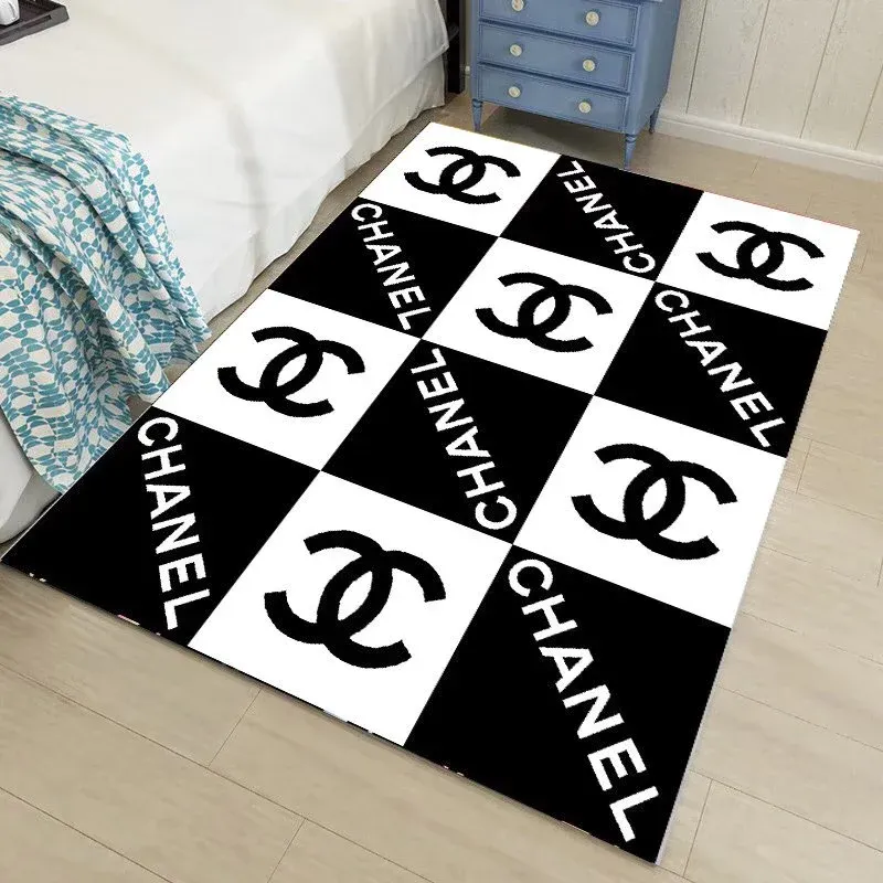 Chanel Iconic Black and White Checkered Rectangle Area Rug