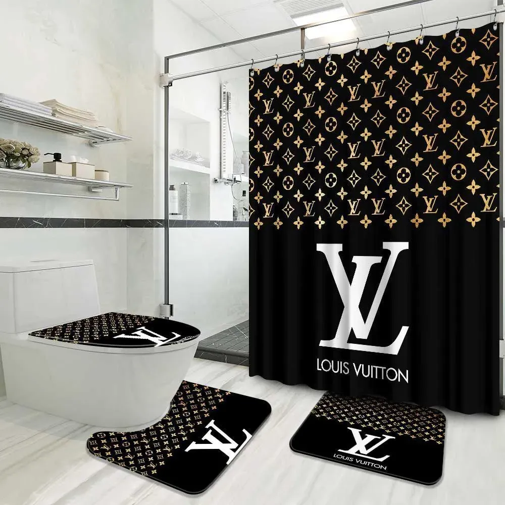 
                louis vuitton white logo limited luxury brand fashion black bathroom set home decor
            