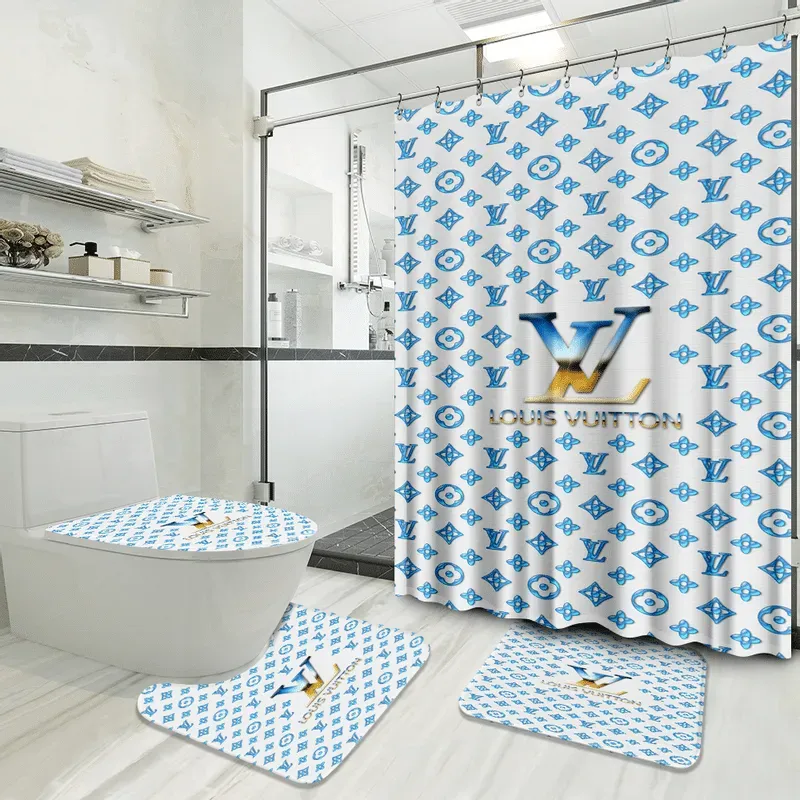
                louis vuitton fashion blue logo limited luxury brand bathroom set home decor
            