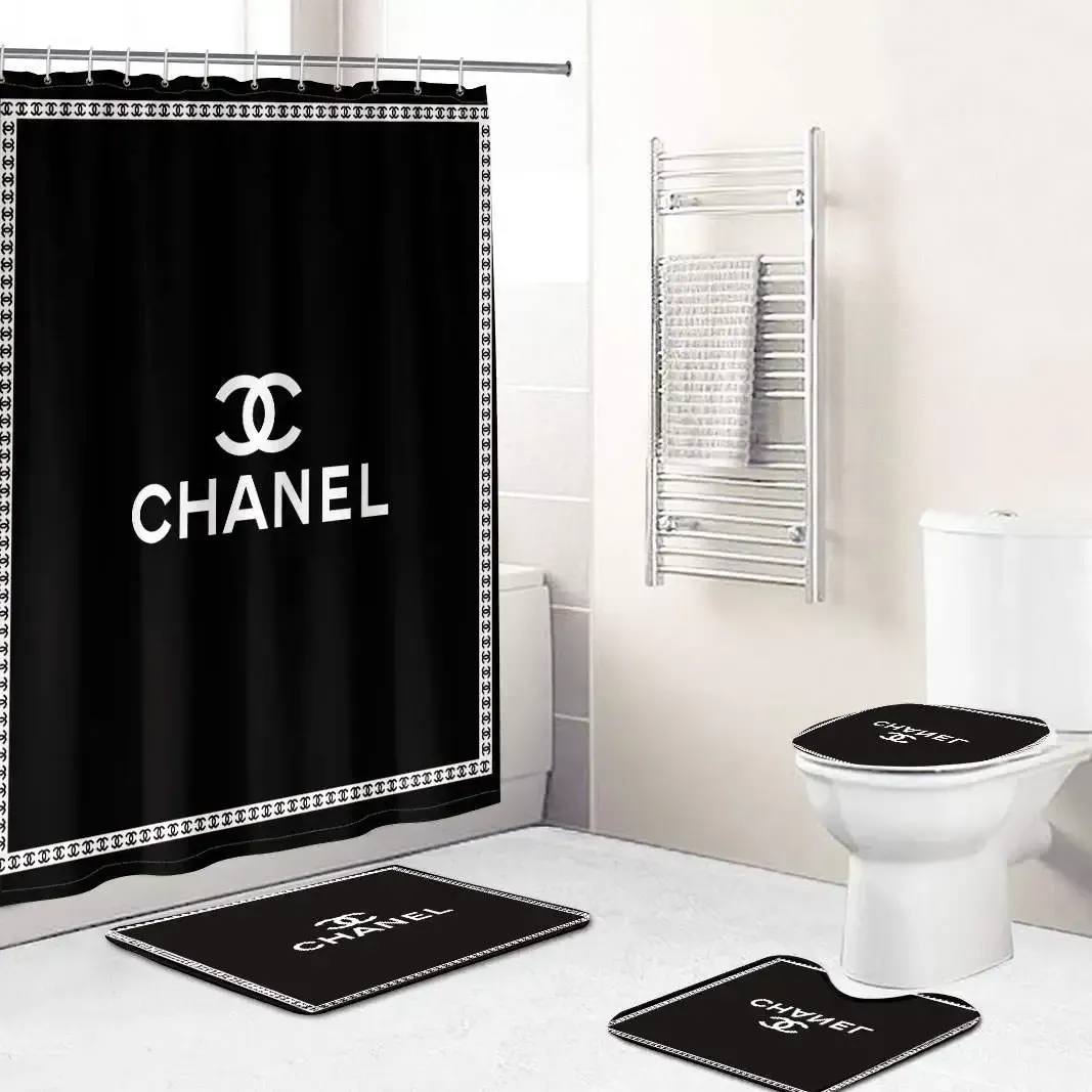 
                chanel fashion white logo limited luxury brand black bathroom set home decor
            