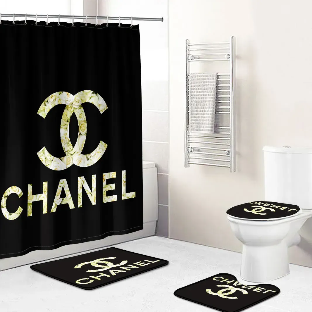 
                chanel fashion logo limited luxury brand black bathroom set home decor
            