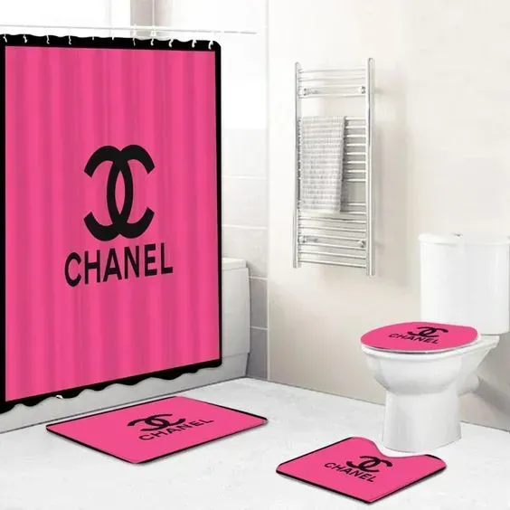 
                chanel black logo pink fashion limited luxury brand bathroom set home decor
            
