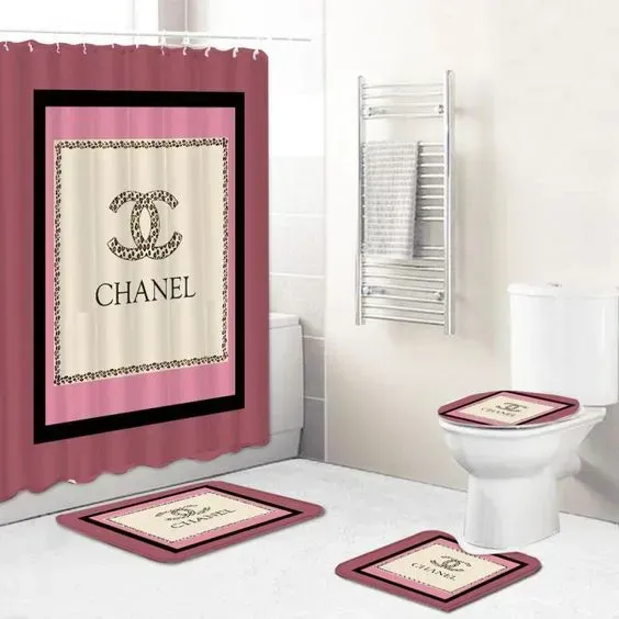 
                chanel fashion logo limited luxury brand pinky bathroom set home decor
            