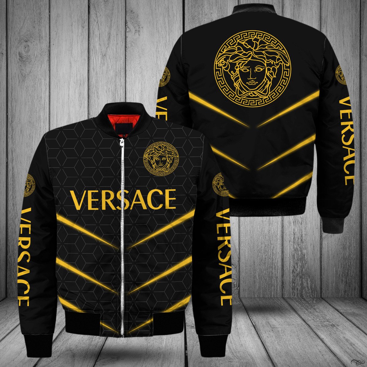 
                gianni versace black bomber jacket luxury clothing outfit for men women
            