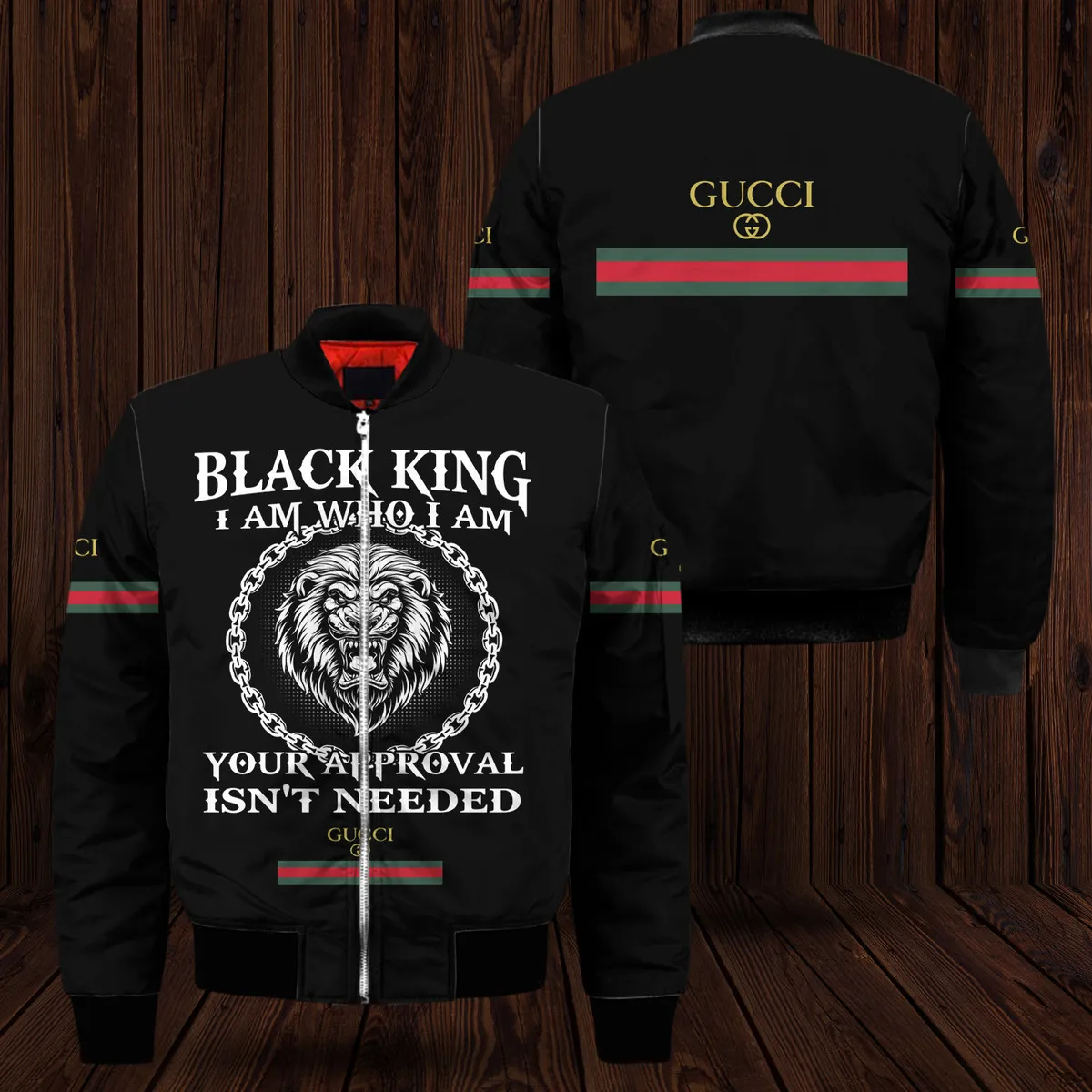 
                gucci black king bomber jacket luxury brand clothing clothes outfit for men
            