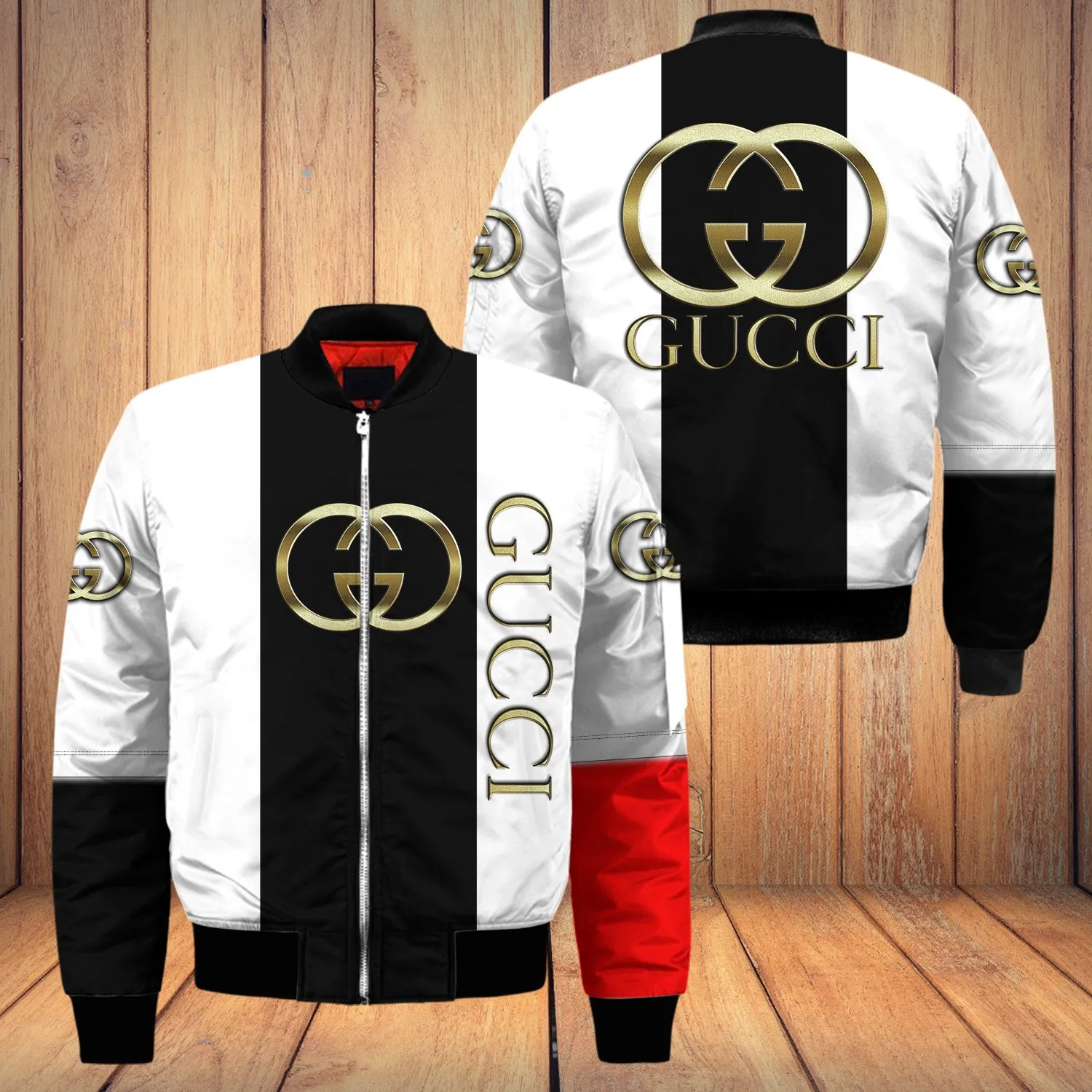 
                gucci white bomber jacket luxury brand clothing clothes outfit for men
            