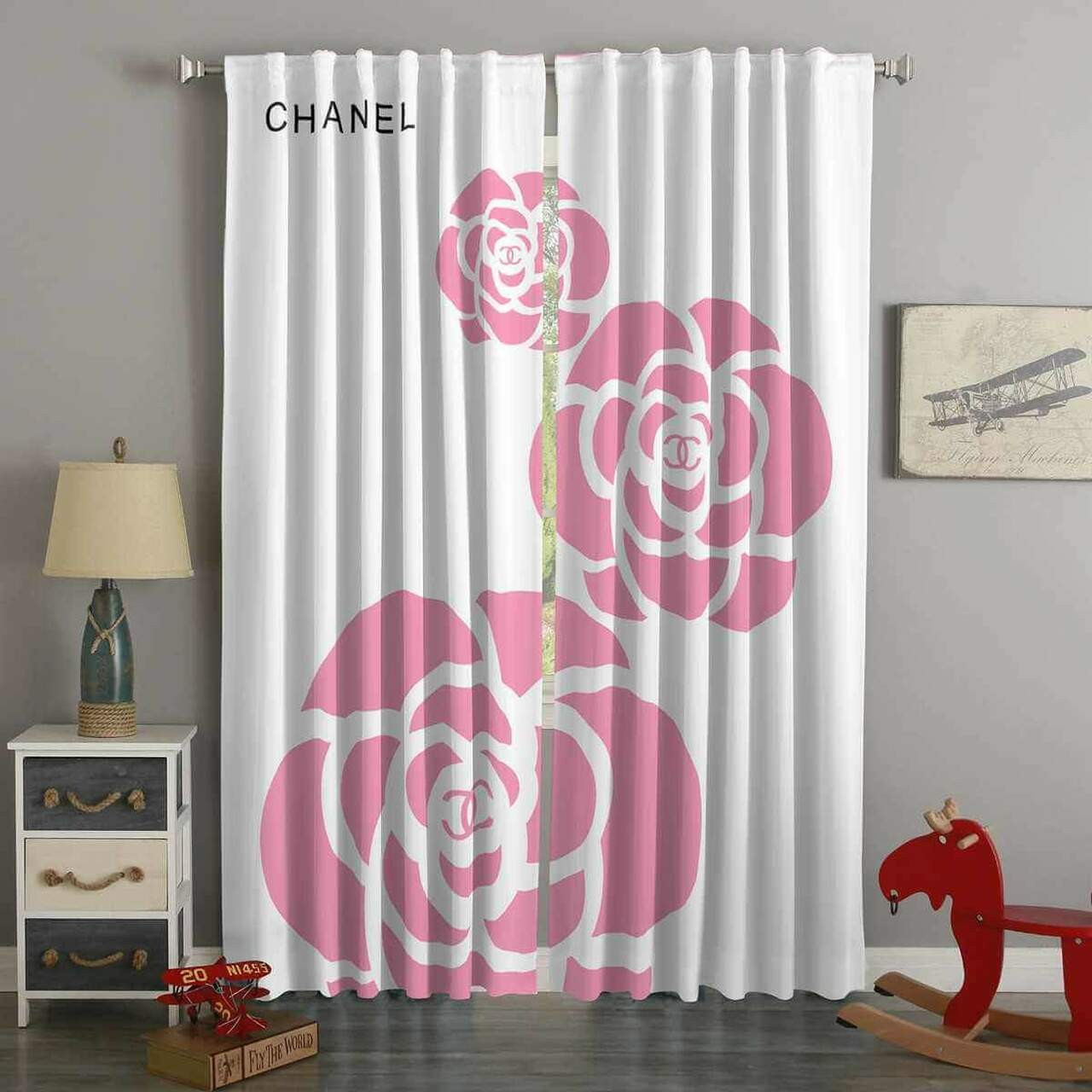 
                chanel flower printed premium logo fashion luxury brand window curtain home decor
            
