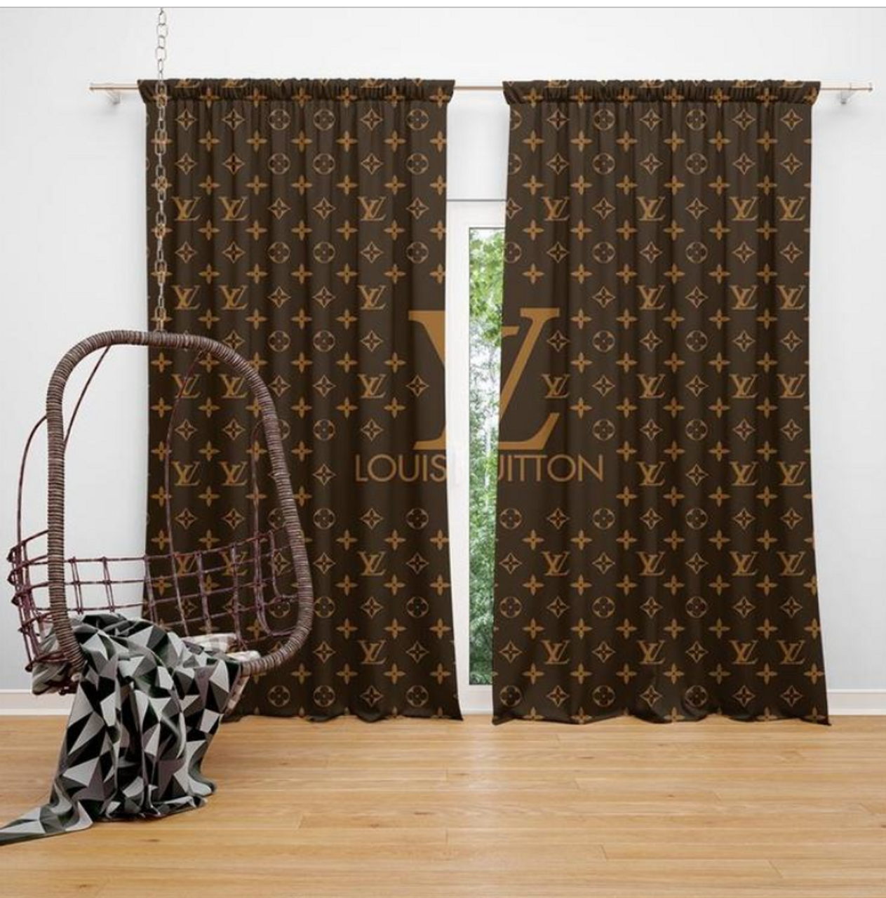 
                louis vuiton hot premium logo fashion luxury brand window curtain home decor
            