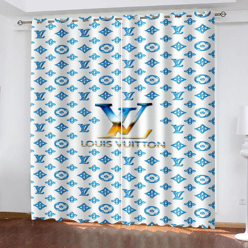 
                louis vuitton blue logo luxury window curtain curtain for child bedroom living room home decoration
            