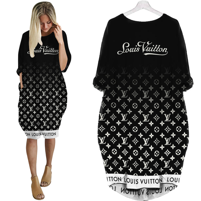 Louis vuitton black batwing pocket dress lv luxury brand clothing clothes outfit for women 177 bwdl