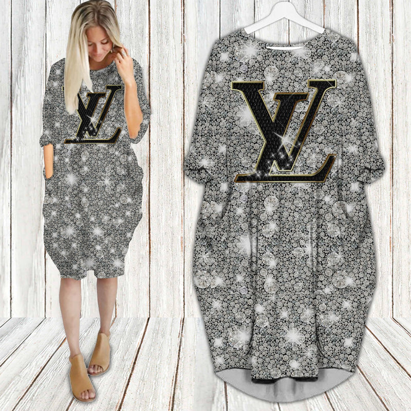 Louis vuitton bling batwing pocket dress lv luxury brand clothing clothes outfit for women 202 bwdl