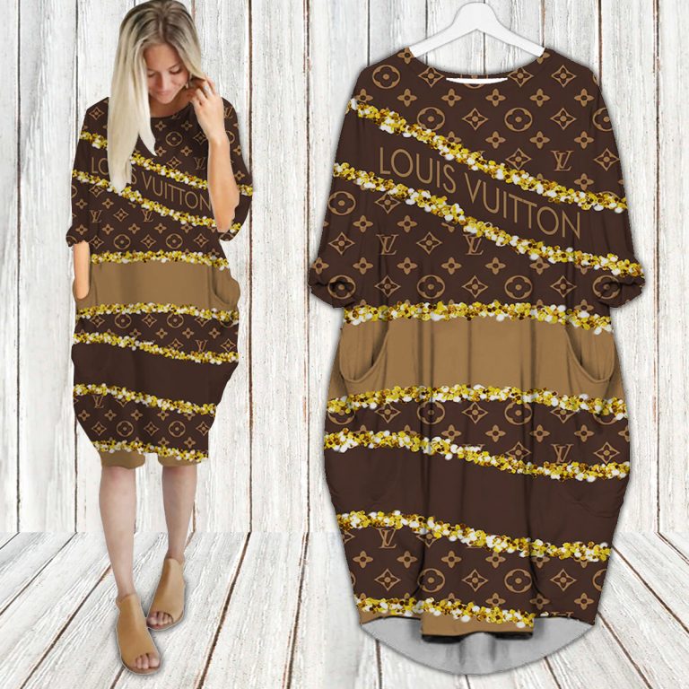 Louis vuitton brown batwing pocket dress lv luxury brand clothing clothes outfit for women 183 bwdl