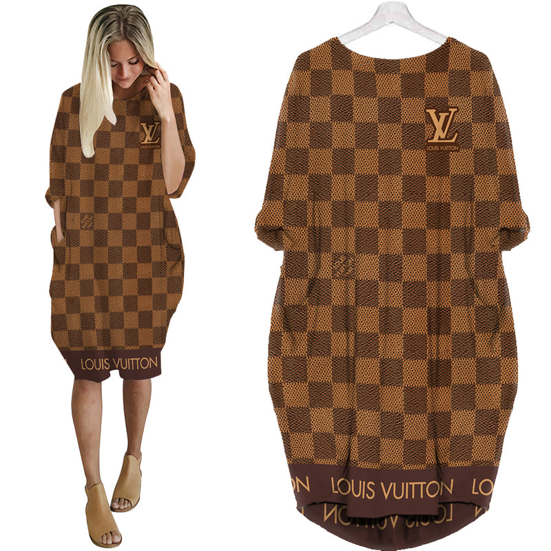 Louis vuitton brown batwing pocket dress lv luxury brand clothing clothes outfit for women 186 bwdl
