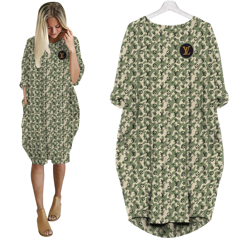 Louis vuitton camouflage batwing pocket dress lv luxury brand clothing clothes outfit for women 178 bwdl