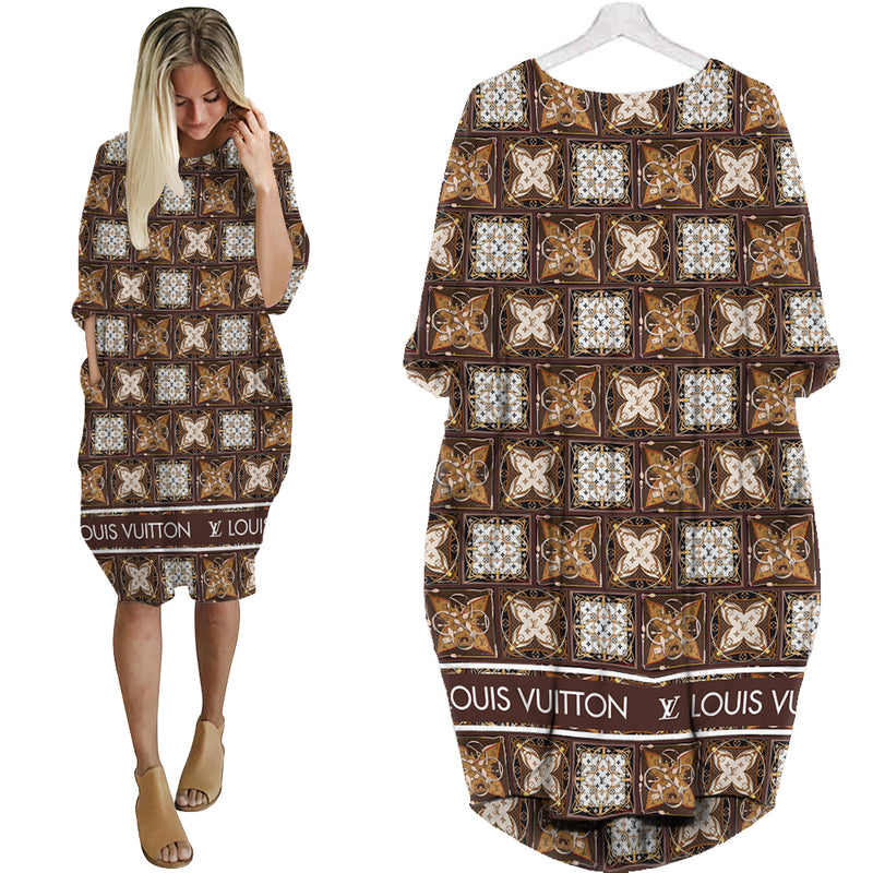 Louis vuitton fashion batwing pocket dress lv luxury brand clothing clothes outfit for women 184 bwdl