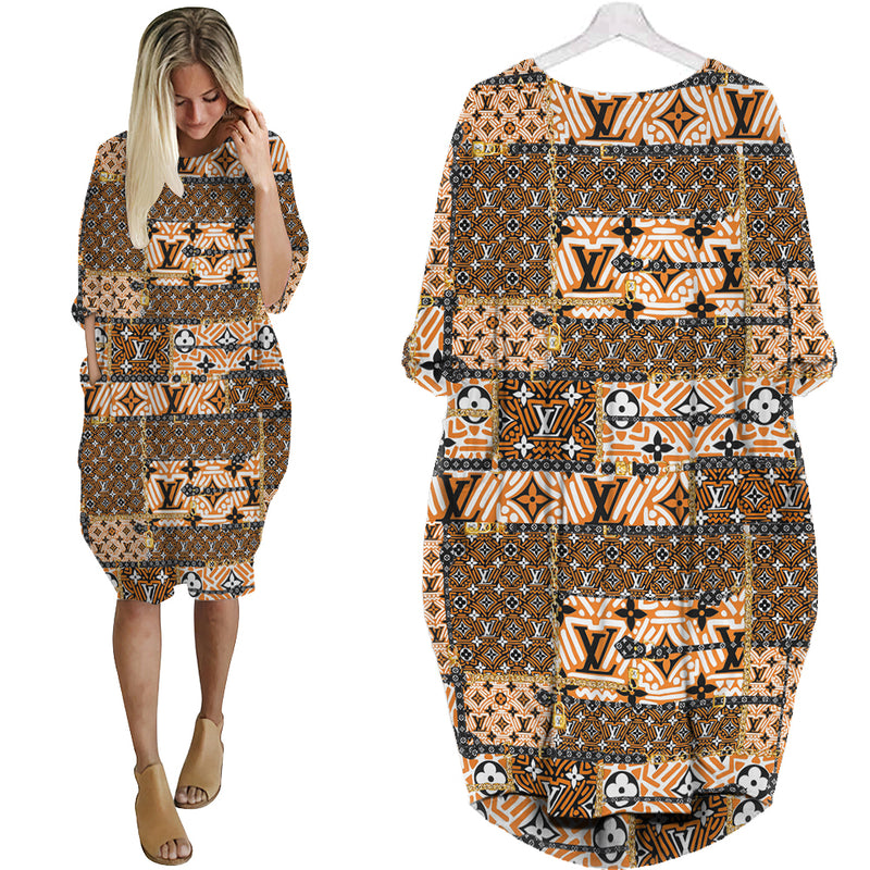 Louis vuitton fashion batwing pocket dress lv luxury brand clothing clothes outfit for women 192 bwdl