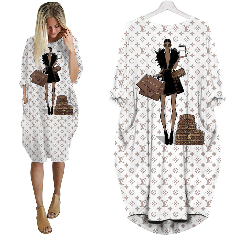 Louis vuitton fashion girl batwing pocket dress lv luxury brand clothing clothes outfit for women 193 bwdl